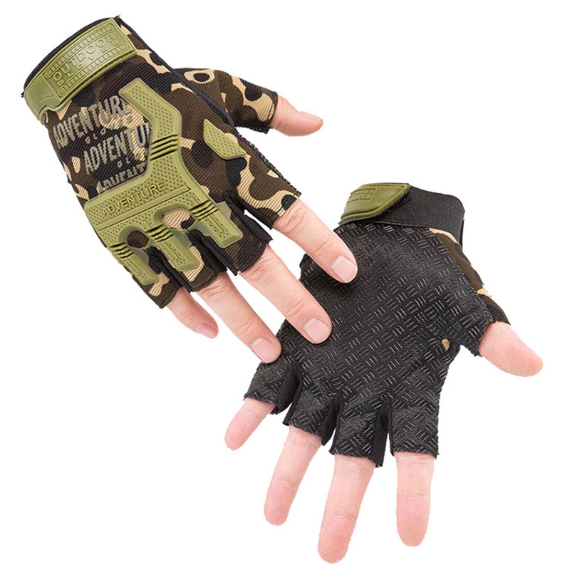 Outdoor Camouflage Hunting Sport Gloves Anti-Slip Shock- Absorbing Bike Cycling Gloves တစ်ဝက် Finger Cycle လက်အိတ်