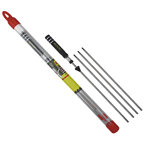 ရိုင်ဖယ်နှင့် လေသေနတ် အစုံအလင် အပိုင်း ၄ ပိုင်း ပြွန်ထုပ်ပိုးထားသည်။