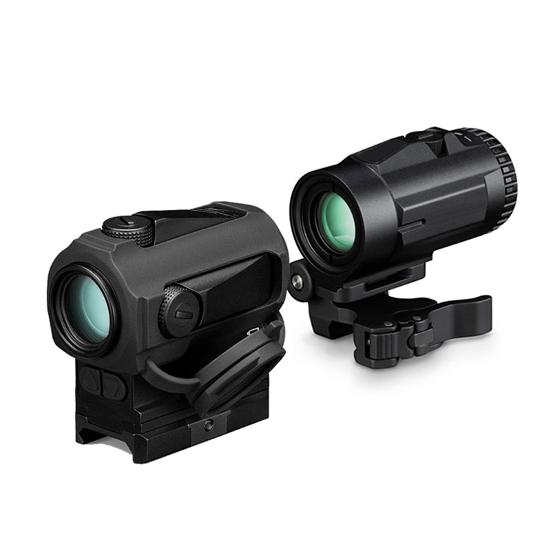 Tactical 3X Magnifier Scopes Optics Hunting Riflescope Sights 20mm Rifle Gun Rail အတွက် QD Mount ပါတဲ့ Red Dot မြင်ကွင်း
