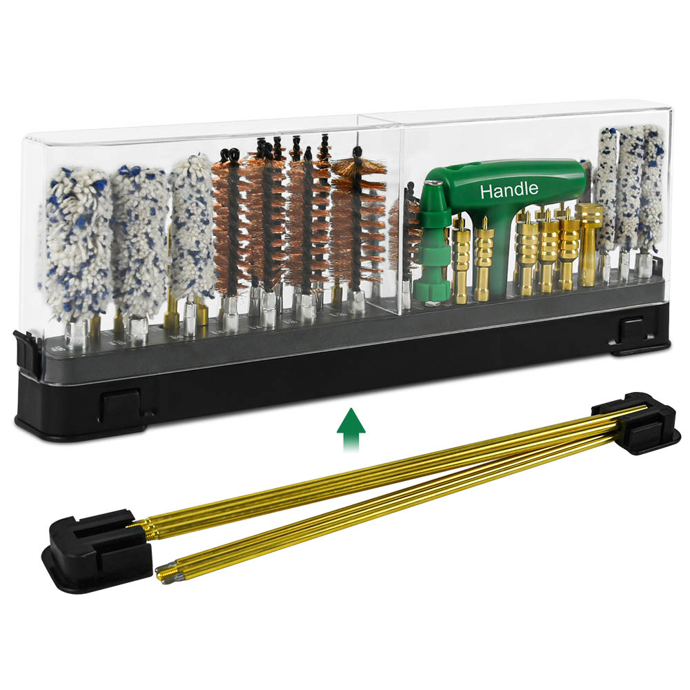 Universal Gun Cleaning Kit ဆက်စပ်ပစ္စည်းများအားလုံးအတွက် Professional Universal Supplies Guns Cleaning Kit သည် ဖောက်ထွင်းမြင်ရသော ပလပ်စတစ်ဘူးဖြင့်